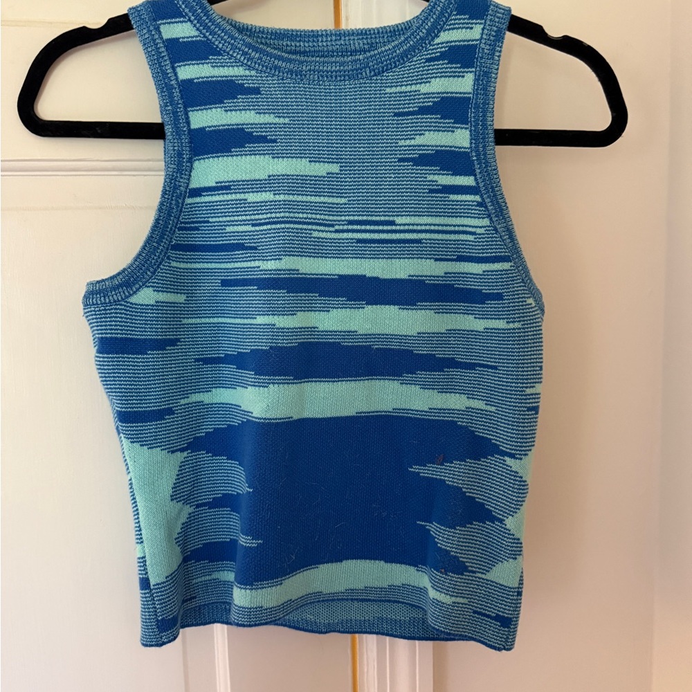 Blue and Teal Patterned Women's knit Tank Top